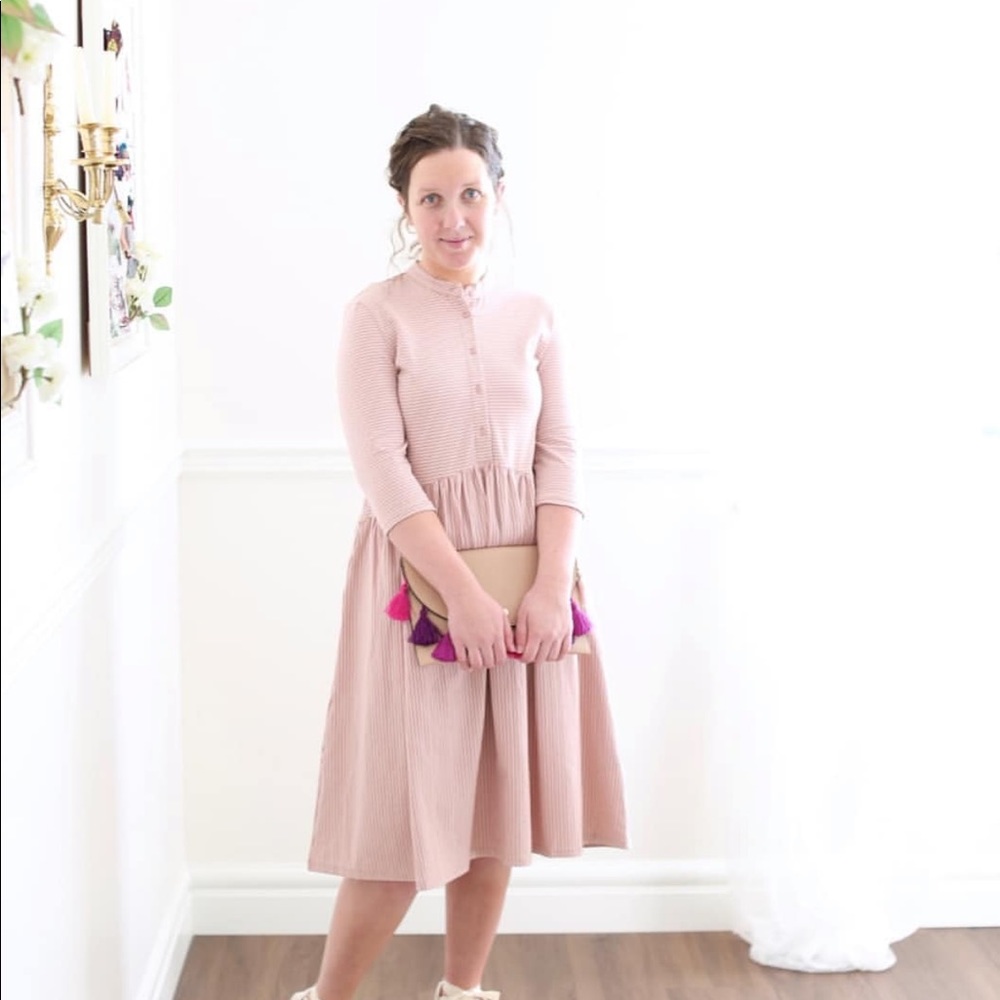 Pink and White striped midi dress